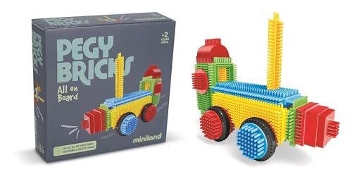 Miniland   Pegy Bricks: All On Board   Juego de Construcción Infantil con 22 Piezas Grandes para Crear un Tren, Juego Creativo para Desarrollar Imaginación y Motricidad, Desde los 2 Años