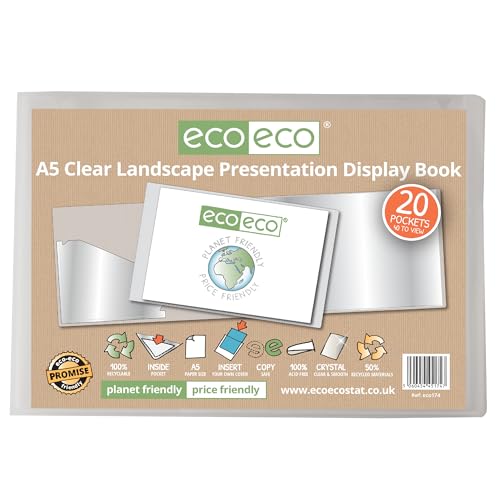 eco-eco A5 50% Recycled 20 Pocket Clear Landscape Presentation Display Book - Image 2