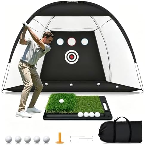 Golf Net: 10x7FT Practice Net with Mat – for Chipping, Swing & Dr...