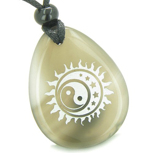BestAmulets Amulet Magic Earth Yin Yang Balance Powers Sun, Moon, Stars Agate Pendant Necklace