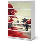 Sunnywall® Möbelfolie passend für IKEA Malm Kommode Schrankfolie Aufkleber mit Samurai Motiv Rot | blasenfrei verkleben | Kinderzimmer (Red Samurai, Malm 6 Schubladen ≈ 80 cm)