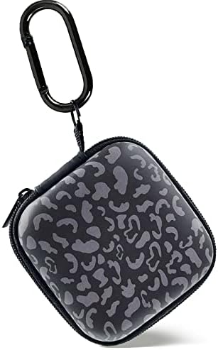 Earbud Case, KOUJAON Earphone Case Hard EVA Earbud Shell with Stainless Steel Carabiner Travel Storage Pouch Compatible with AirPods Pro 2nd Generation Beats Bose Buds USB Adapter Cable (Grey Cheetah)