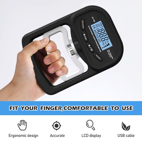 Vegena Digital Handkraftmessgerät, Griffkraft Messgerät 198 Pfund / 90 Kilogramm, Automatische Hand Dynamometer, Handkraftmesser LED-Display & USB-Ladekabel, Ergonomisches Design (Schwarz)