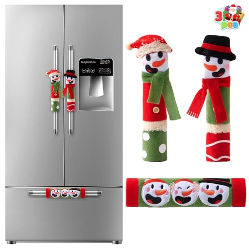 JOYIN 3 Pieces Snowman Fridge Door Handle Covers Appliance Fits Standard Size Kitchen Refrigerator Microwave Oven Or Dishwasher, Xmas Indoor Decor, Party Favor Supplies, Washable Holiday Door Decor.