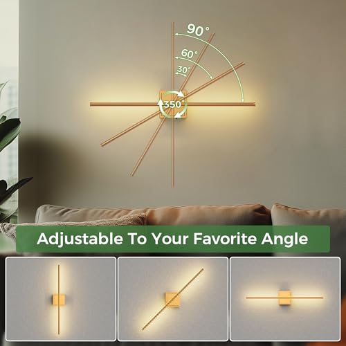 Image of DORESshop Battery Operated Wall Sconces Set of 2, Dimmable Battery Wall Sconce with Remote Control, Brass 350Rotate Rechargeable Sconces, 28.1 Inch Wireless Wall Lights for Bedroom, Living Room