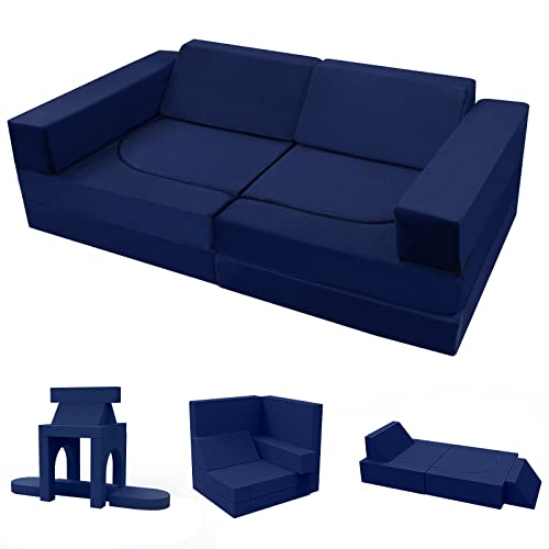 Memorecool 10-Piece Kids Couch Sofa, Modular Toddler Couch For Playroom Bedroom, Fold Out Couch Play Couch For Kid Girl Boy, Kids Convertible Sofa Sectional Foam Playset Couch Set, Navy #TOP13