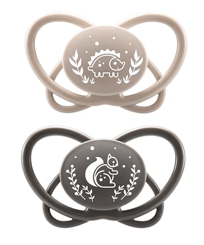 nip Butterfly: Haut- & zahnfreundlicher Schnuller, flacher Sauger, weich & flexibel, Scheibe extra leicht & luftdurchlässig, BPA-frei, nachhaltig, mit Box, 5-18 Monate, Hellgrau/Grau