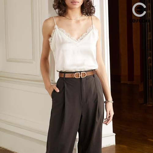 CESCOSI Women's Reversible Leather Belt for Jeans Dresses Fashion Leather Belt with Gold Buckle Width 1.1"3