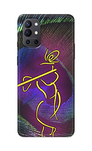 Image of PRINTFIDAA Lord Krishna On Peacock Feather Hard Back Cover for OnePlus 9R Back Cover -(P6) KAT1007
