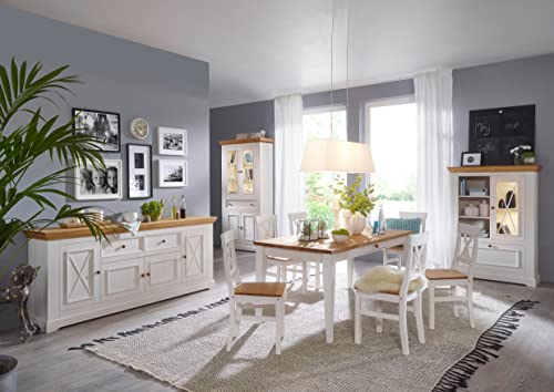 Woodroom Oslo Buffet Vitrine Vitrinenschrank Standvitrine Wohnzimmerschrank, Holz, Weiß, Hoch und Schmal