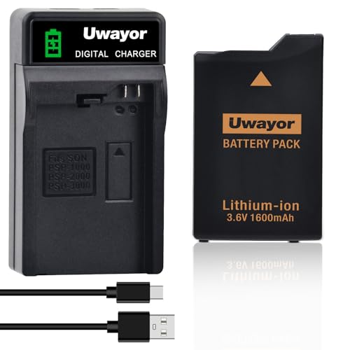 Uwayor 1600Amh psp Batterie et chargeur pour Sony PSP-S110, 3001, 3002, 3004, 2001, 2002, 20002, 3 Li. Slim