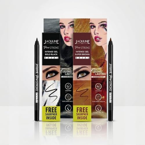 Image of JAQULINE USA Pro Stroke Intense Gel Kajal Duo | Black & Super Brown | Waterproof & Smudge Proof Eye Kajal | Highly Pigmented, Matte Finish & Long Lasting | 2 x 1.2g