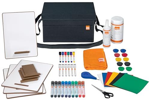 Nobo 1915711 - Kit de Accesorios para Pizarras Blancas, Estuche Práctico con 47 Accesorios, Dimensiones 23 x 20 x 35'5 cm, 50% Material Reciclado, Color Gris Carbón