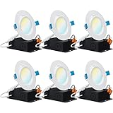 Sunco Lighting 6 Pack Recessed LED Lights Canless 4 Inch Eyeball Gimbal 12W, Selectable 2700K/3000K/3500K/4000K/5000K, Angled Directional Light with Jbox, Ultra Slim Dimmable, ETL