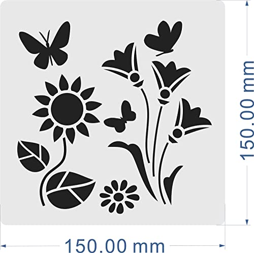 Gendako 20 PCS Pochoir Fleurs pour Peinture Murale Pochoir Oiseaux Volant Pochoir de Peinture en Plastique Pochoir à Dessin Réutilisable Pochoir Printemps pour Meubles Fenêtre Scrapbooking, 15x15cm - Image 3