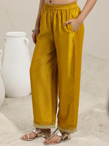 Image of Libas Embellished Silk Blend A-Line Kurta With Palazzo and Dupatta