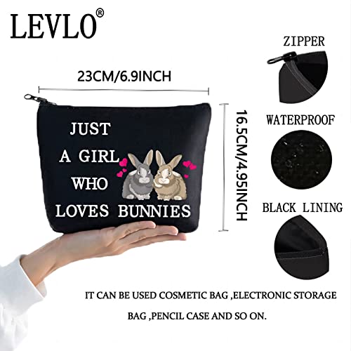 LEVLO Funny Bunny Cosmetic Bag Animal Lover Gift Just A Girl Who Loves Bunnies Makeup Zipper Pouch Bag Bunny Lover Gift for Women Girls Loves Bunnies Black - Image 2