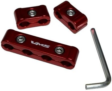 3pc Piece RED Billet Aluminum Spark Plug Cables Separators Dividers Organizers Holders Kit Set Compatible with MSD Magnecor Taylor Accel Moroso GM DUI Ultra Ice BBM Flame Thrower Screaming Eagle