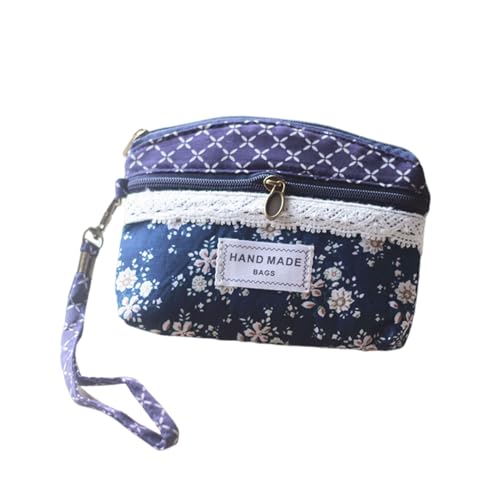 mophrati Bolsa de Maquillaje de Estilo Rural, pequeña y Duradera, fácil Usar, Billetera Estilo pequeño, Billetera Tela Duradera Rural, Azul