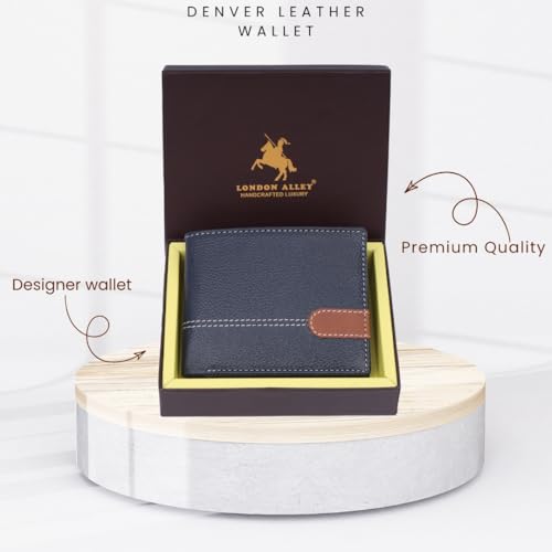 Image of LONDON ALLEY Denver Blue Leather Wallet for Men | RFID Protected | Classic Leather Wallet