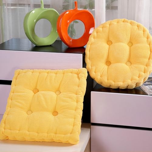 Juego de 2 cojines para el suelo, cojines grandes para sentarse para adultos y niños | Asiento cuadrado de almohadas de grano de maíz con mechones para meditación, sala de estar, rincón de lectura(Yel