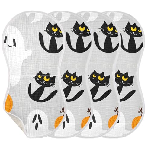 4 Pack Baby Burp Cloths, Soft Absorbent Burping Cloths for Babies, Cotton Milk Spit Up Rags, Large Size for Newborns, Baby Boys and Girls (Playful Black Cats)