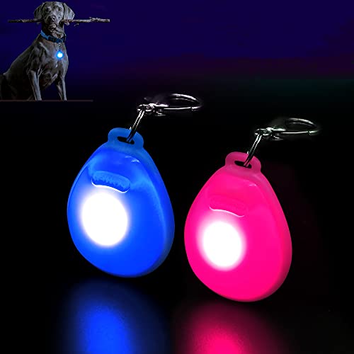 DOMIGLOW LED Dog Collar Light - 2 Packs LED Dog Tag Light for Dog Collar Clip-On Dog Lights for Night Walking & Camping (Rose red & Blue)