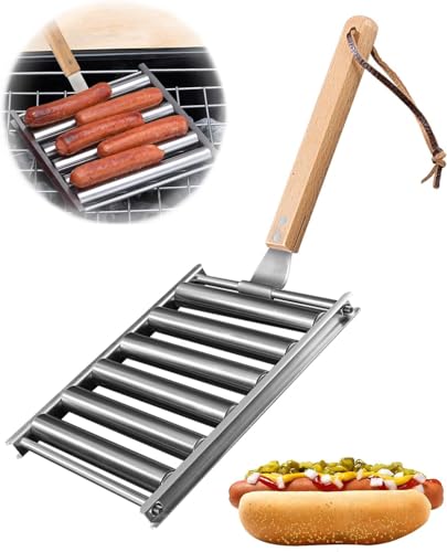 Rodillo para hot dogs para parrilla acero inoxidable con mango de madera miniatura 1