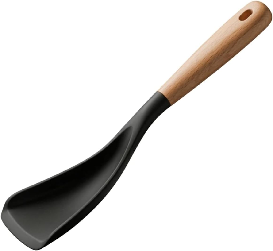  Large Cooking Spoons for Serving. 11.2" Nonstick Silicone Spoonula with Wooden Handle, Heat Resistant Rubber Serving Spatula Spoon for Baking,Scooping and Scraping.