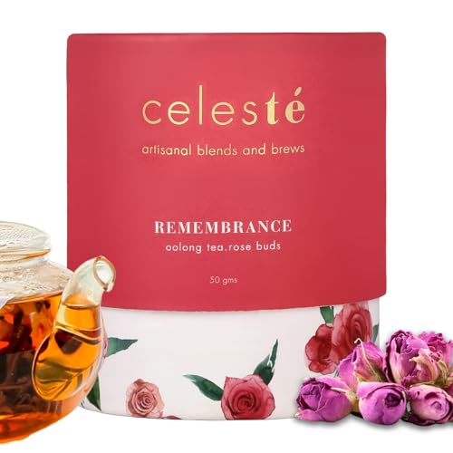 CelesTe Remembrance - Rose Tea Loose Leaf - Premium Blend of Rose buds | 100% Natural Loose Leaf Oolong Tea (1.76 oz) (50gm) (25 Cups)