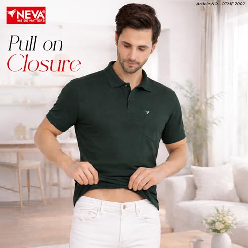 Image of NEVA Men's Regular Fit Half Sleeve Polo Neck T-Shirt with Chest Pocket