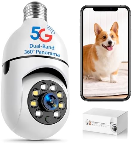 Light Bulb Security Camera 5G&2.4G WiFi Wireless Outdoor,Indoor Home Security Cameras,3K Light Socket Security Camera Dotcom,Screw in Camera,360°Color Night Vision,Camera Motion Sensor Alarm
