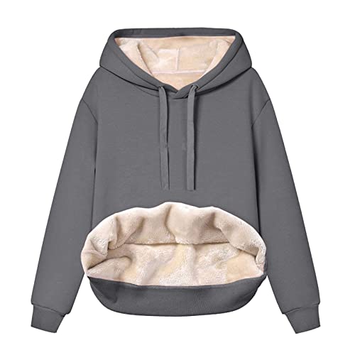 Chaqueta de pelo de fibra para mujer, sudadera con capucha, forro polar, forro polar, invierno, terciopelo, cálido, cuello en V, manga larga, ropa interior, blusa, ropa para mujer, sexy, gris oscuro