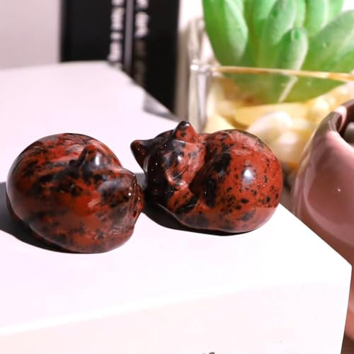 XIANNVXI Red Sleeping Cat Ornament Figurine Statue for Cat Lovers Gifts for Women,38mm Red Obsidian Crystal Ornaments for Living Room Shelf Decor - Image 4