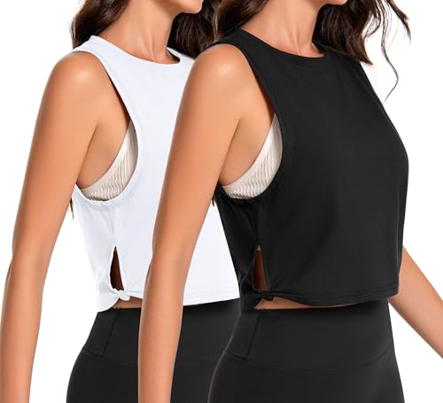 Cotton Workout Yoga Crop Tank Tops for Women Breathable Activewear Sleeveless Running Gym Shirts Athletic Clothes