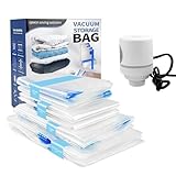 Fousenuk 8 PCS Bolsas Vacio Ropa Viaje, Bomba Vacio Bolsas Ropa (2 Jumbo, 2 Grandes, 2 Medianas, 2 Pequeñas) Envasadora Al, Saco, Bomba Electrica Bolsas, Viaje y Hogar