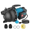 BOMGIE 1.6HP Shallow Well Garden Pump, Water Transfer Pump, Home Lawn Draining Irrigation, Pressure Booster, Sprinkler, Jet, 1200GPH 115V Portable Cast Iron