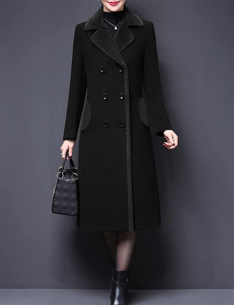IDEALSANXUN Fur Collar Wool Coats for Women Double Breasted Long Peacoat Jackets - Image 5
