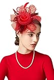 BABEYOND Fascinators Hut Damen Cocktail Party Fascinator Haarreif Englische Tee Party Accessoires (Rot)
