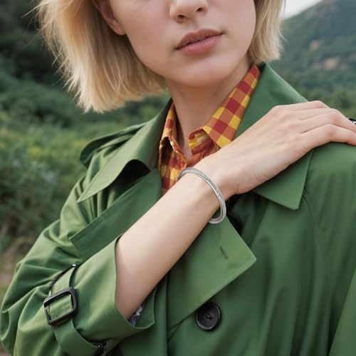 Twisted Cable Bracelet Antique Twisted Cable Bracelet Wire Bangle for Women with Composite Shell Pearl Antique Cuff Bracelets Inlay Alloy Cuff Bracelets for Women 8.5 "4