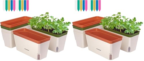 Image of VIVOSUN Self-Watering Planters, 8-Pack 10.5 Inch Compact Rectangular Window Herb Planter Box with 10 PCS Plant Labels, Plant Container for Basil, Flowers, Succulents, Indoor & Outdoor