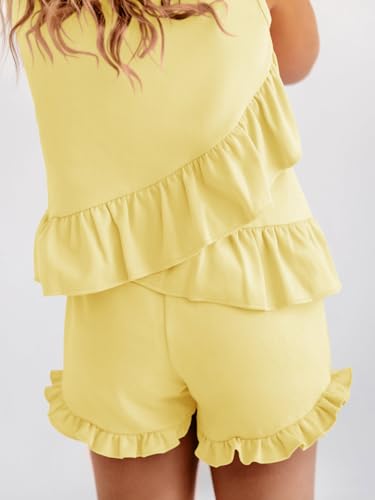 Image of Haloumoning Girls Summer Clothing Sets Ruffle Tank Tops and Shorts | 2 Piece Outfits