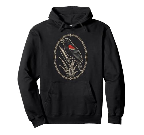 Image of Red-Winged Blackbird Vintage Bird Watching Badge Pullover Hoodie