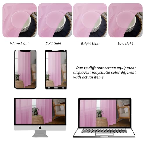 Image of Chyhomenyc Pink Sheer Curtains 96 Inches Long 2 Panels, Light Filtering Pink Curtains for Living Room, Soft Gentle Voile Rod Pocket Bedroom Window Drapes, 59Wx96L Inch, 2PCS