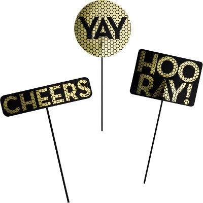 New Years Eve Party Supplies, Black and Gold "Cheers" Centerpiece Sticks Set, Box of 36 (12 Sets)