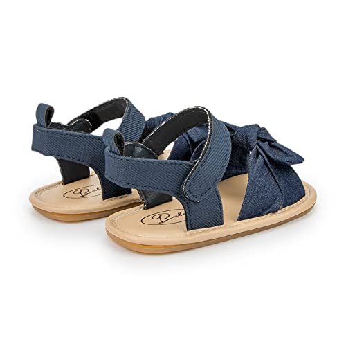 Baby Infant Boy Girl Sandals Shoes Newborn First Walkers Crib Shoes Open Toe Flat Shoes Summer (Dark Blue, 13 Toddler)2