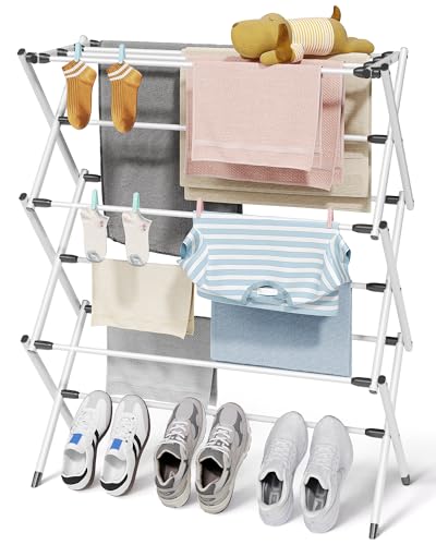 Sakugi Foldable Clothes Drying Rack – Metal Laundry Drying Rack with Non-Slip Feet, 3-Tier Space-Saving...