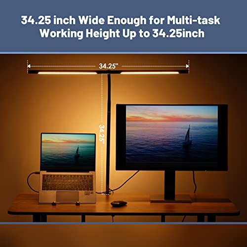Delizio Desk Lamp 34.25In, Architect Lamp For Home Office, 21W Clamp Lamp ,3 Color Modes Stepless Dimming, Modern Eye-Caring Office Light ,Three Head Work Lamp With Remote Control Workbench Lamp #TOP1