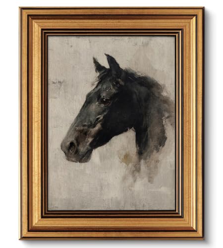 Image of NALEPS Vintage Black Horse Framed Wall Art, Horse Pictures Wall Decor,9x11 | Vintage Gold Framed Wall Art, Horse Print Artwork, Black Horse Picture for Bedroom Living Room Home Decoration