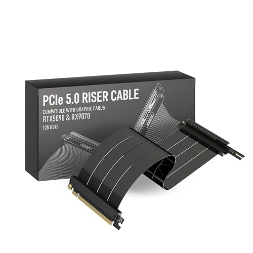 Image of LINKUP - AVA5 PCIE 5.0 Riser Cable | RTX5090 RX9070 GPU Ready | x16 128GB /s Speed | Compatible with PCIe 4.0 & WRX80 /WRX90E | Left Angle, Black 28cm (Total Length 32cm)
